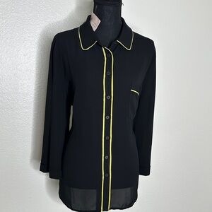 Philosophy NWT Black Button Down Shirt with Yellow Trim